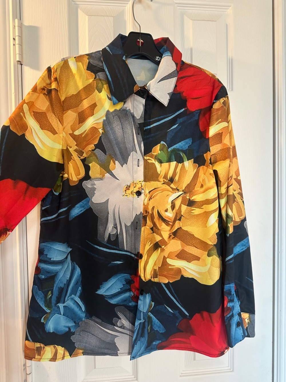 Bold Floral Button-Up Shirt in Yellow, Red & Blue. NEW
